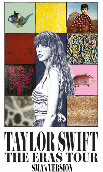 An edited mashup of Taylor Swift’s Eras Tour poster with images from the Stanley’s collection. 