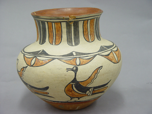 Ceramic red and black bottle with geometric designs on white background / Native  American; Acoma - Gilcrease Museum