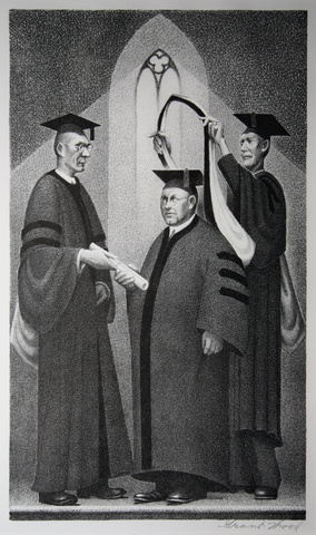 Two high-ranking academic officials conferring an honorary degree and PhD hood