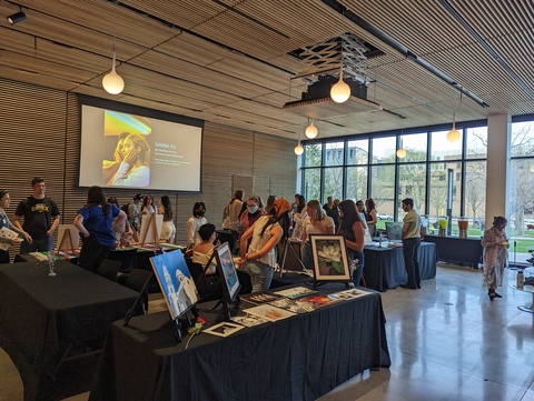 A photo of attendees at the Stanley Campus Council April 13 event, On Display: A Student Art Showcase.