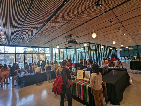 A photo of attendees at the Stanley Campus Council April 13 event, On Display: A Student Art Showcase.