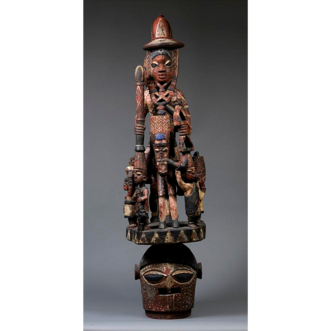 Epa headdress Yoruba (Ekiti) style Mid-20th century Wood, beads, pigment The Stanley Collection of African Art, X1986.318 Possibly Oba Fasiku Alaaye of Ikerin Nigeria, ca. 1871-1976