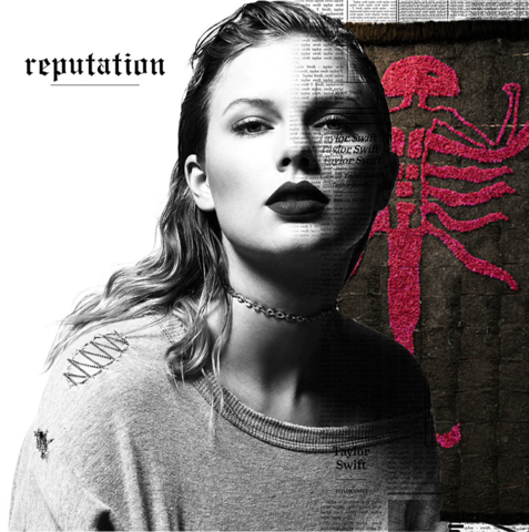 An edited image mashup of Taylor Swift's album "Reputation" and Joseph Awuah-Darko's "Nootka Scorpio"