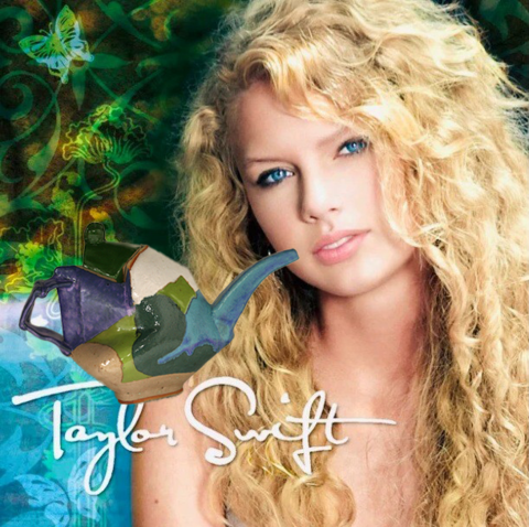 An edited image mashup of Taylor Swift's debut album and John Gill's "Teapot."