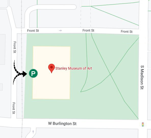 annotated map indicating entrance for lower level parking