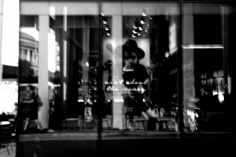 Graham's art: a black and white photo of a storefront window.