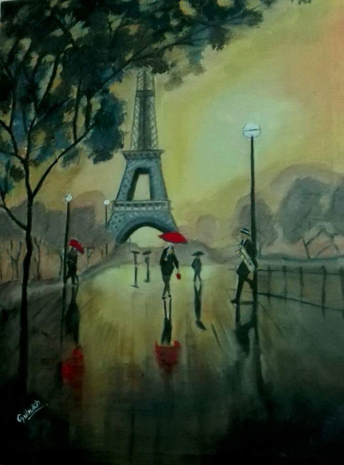 GulRukh's art: a painting of a view of the Eiffel Tower.