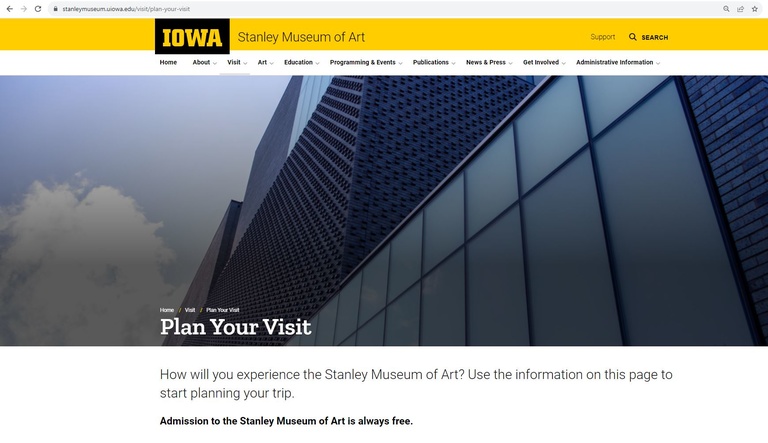 Stanley Museum of Art "plan your visit" webpage