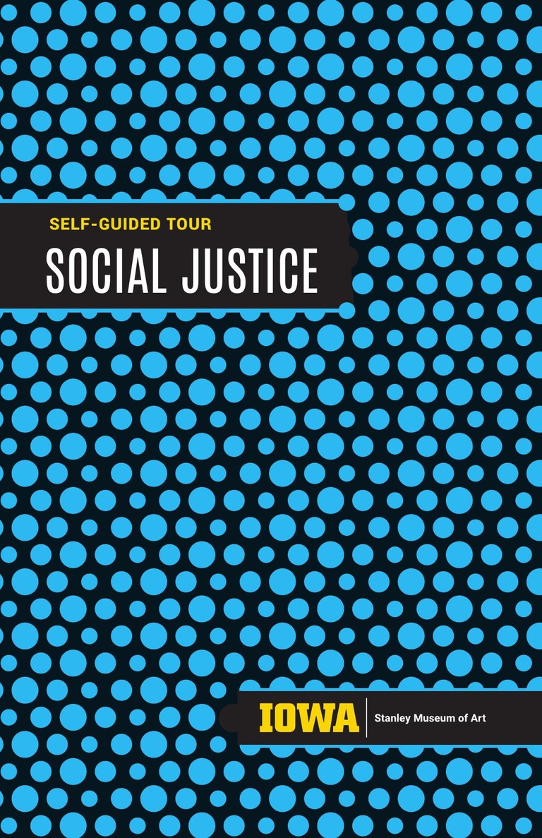 cover for the social justice self-guided tour. blue polka dotted background