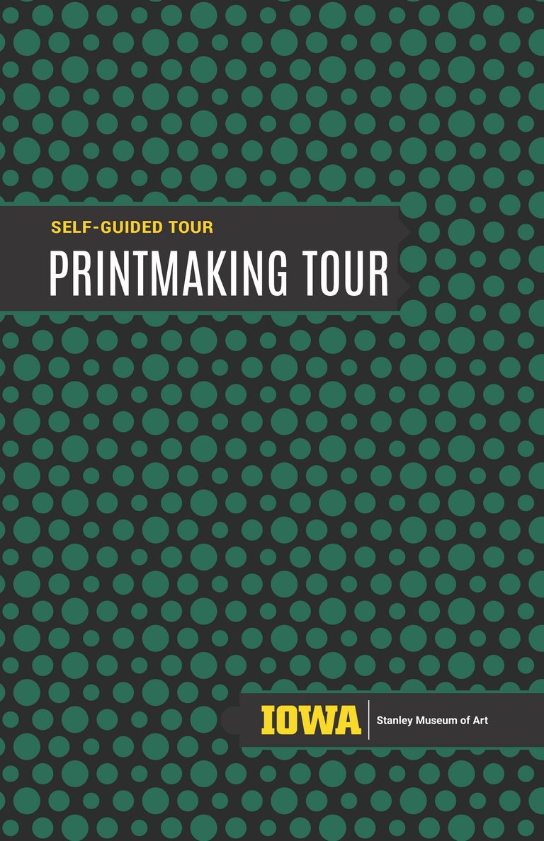 The front cover of the printmaking tour, with green polkadots.