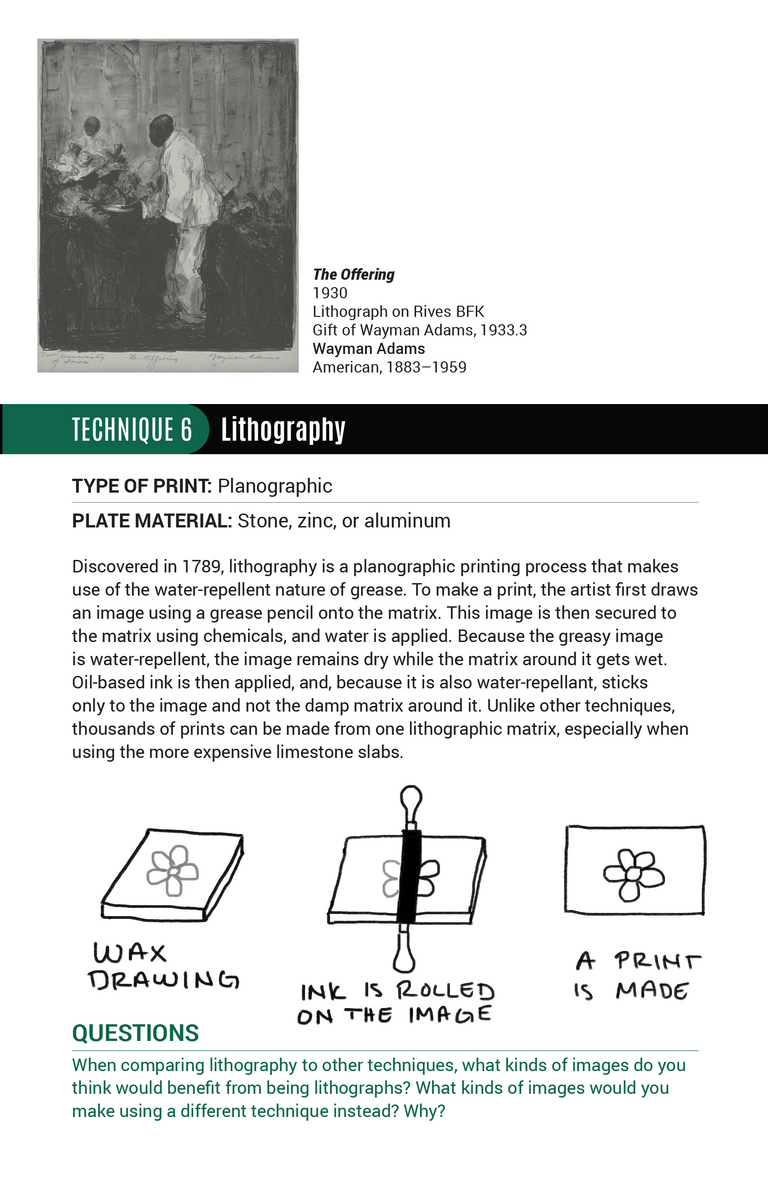 Page nine of the printmaking tour, featuring the lithography technique. 