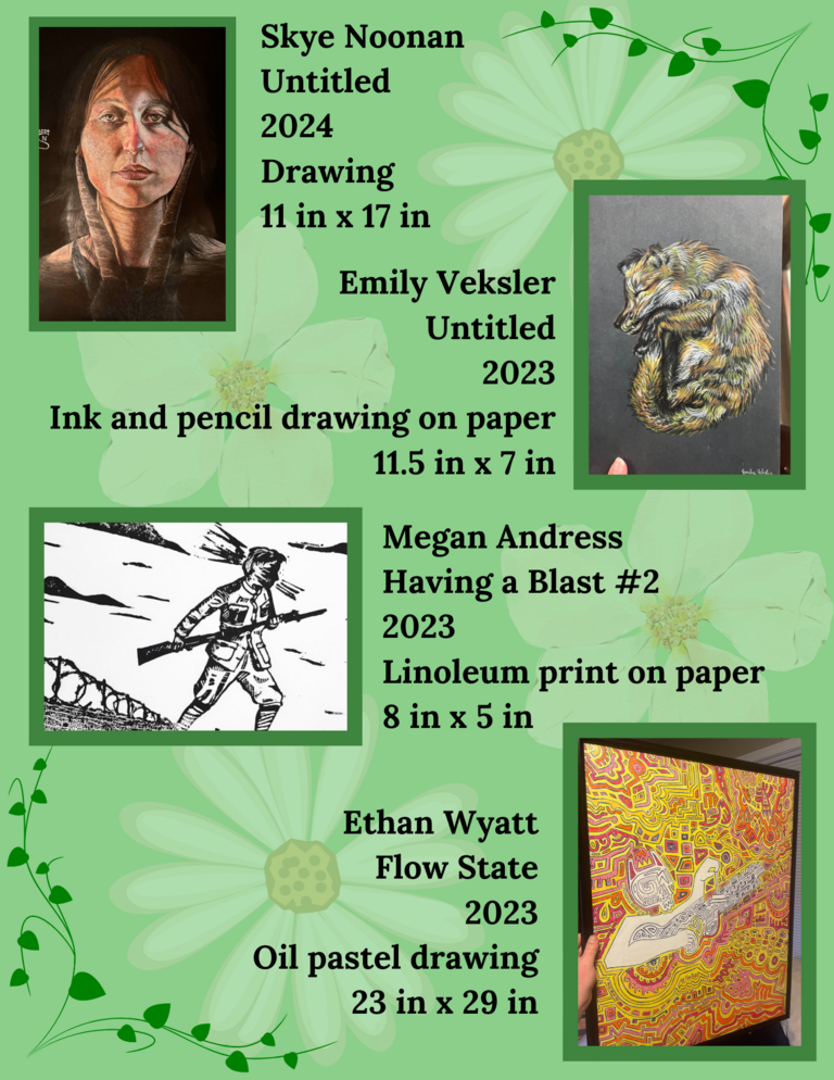 A page of artist features in the Student Exhibit Pamphlet.