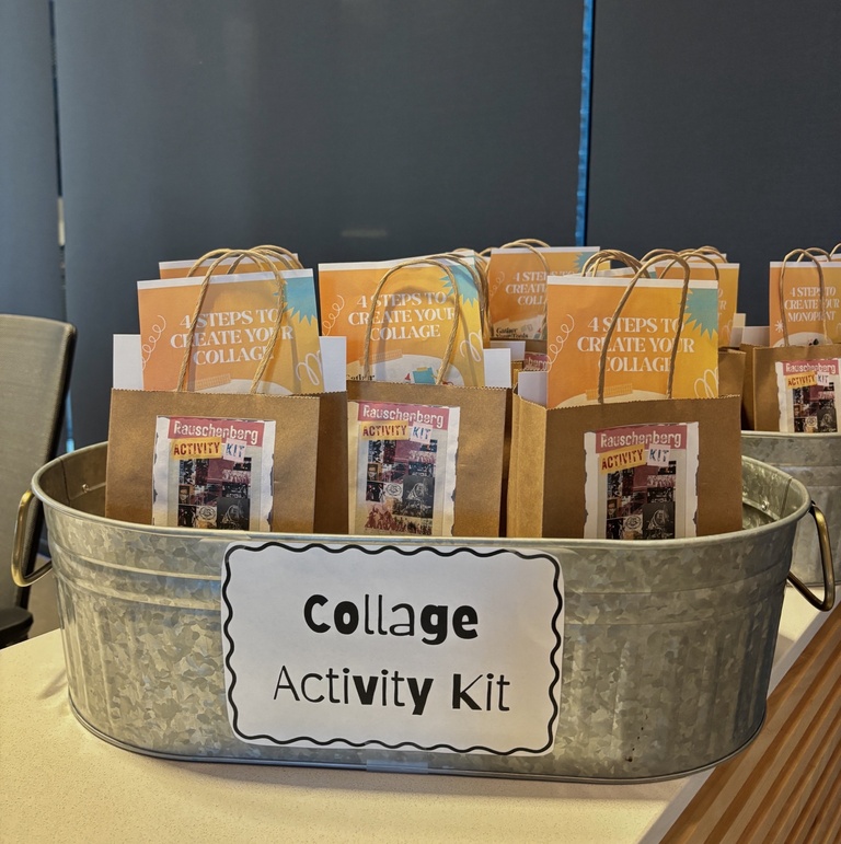 A photo of the bin holding the activity bags at the Stanley's front desk.