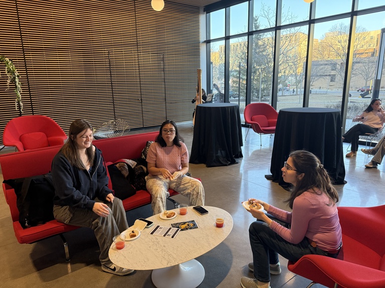 Students enjoy mocktails and desserts in the lobby