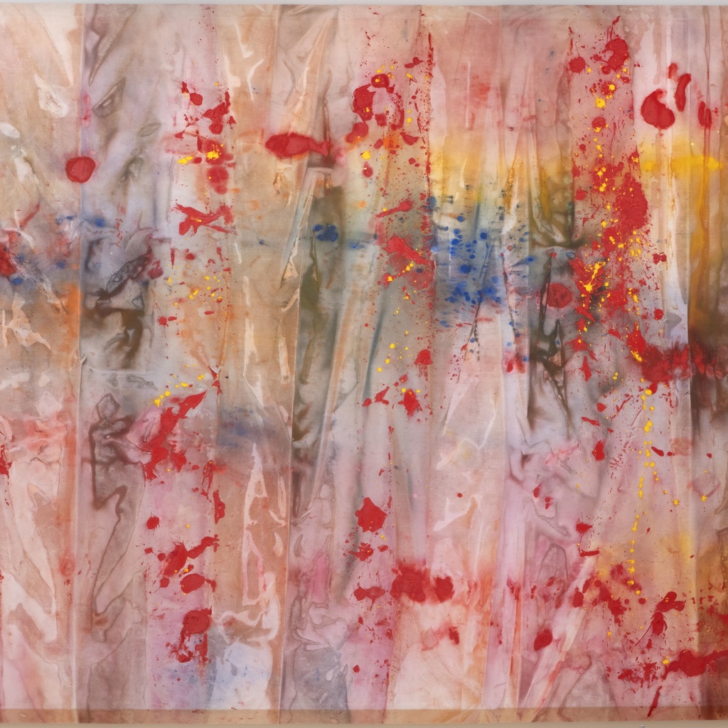 Sam Gilliam, "Red April" (1970), acrylic on canvas, 116 1/2 x 161 x 3 inches (© 2023 Sam Gilliam / Artists Rights Society (ARS), New York; Stanley Museum of Art 