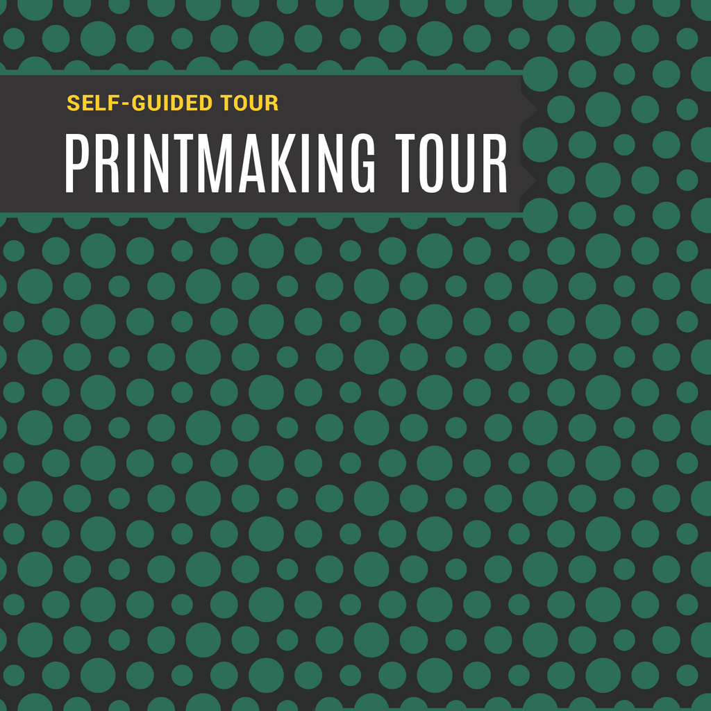 The front cover of the printmaking tour, with green polkadots.
