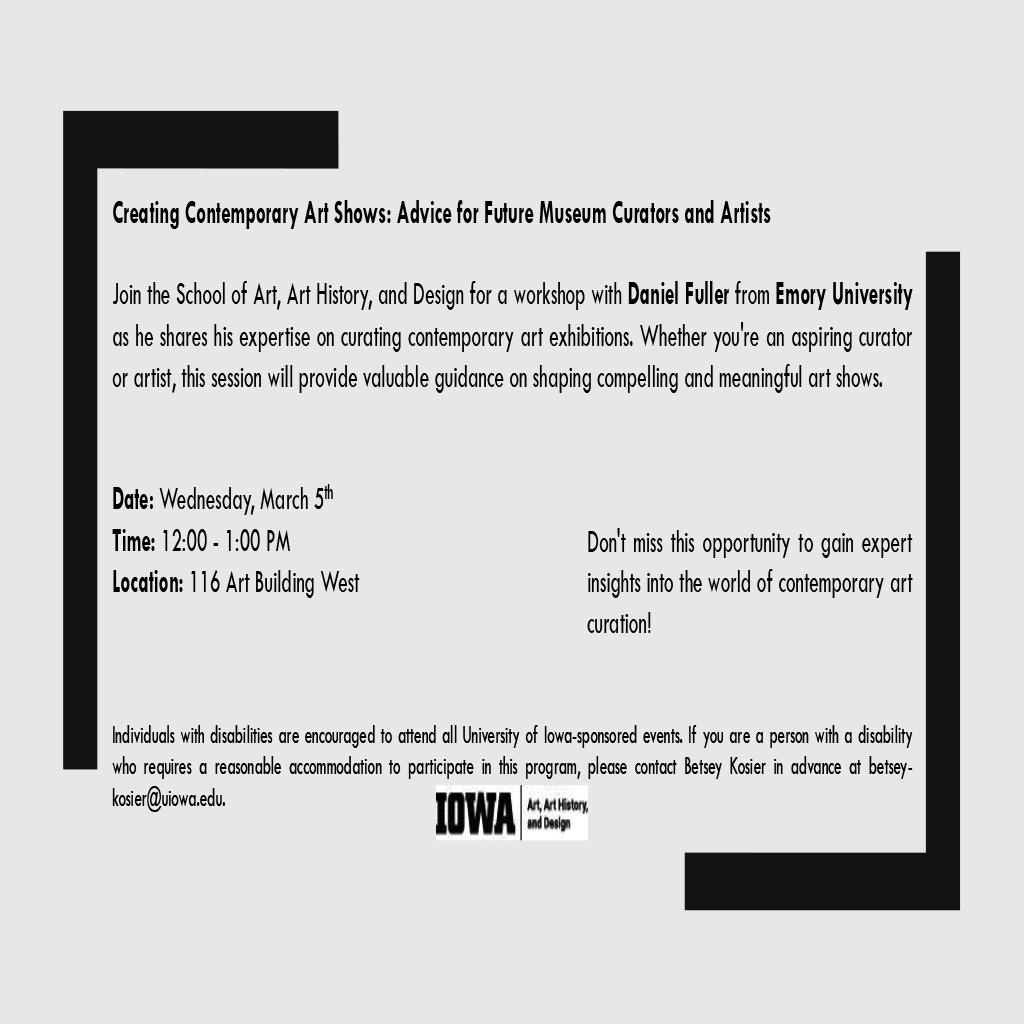 Daniel Fuller - Creating Contemporary Art Shows: Advice for Future Museum Curators and Artists - School of Art, Art History, and Design promotional image