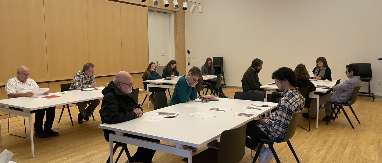 Participants of the workshop "Write at The Stanley" meeting in the visual classroom.