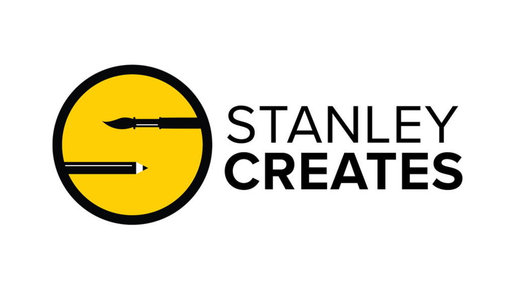 Logo with paint brush, pencil and text "Stanley Creates"