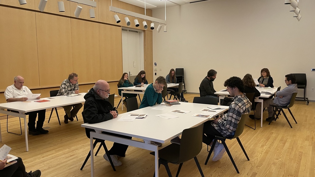 Participants of the workshop "Write at The Stanley" meeting in the visual classroom.