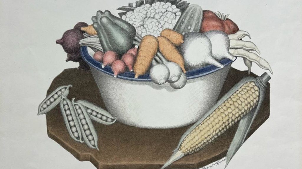 Drawing of a bowl full of vegetables