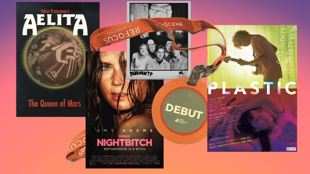 A graphic comprised of four movie posters on a red-purple gradient background.