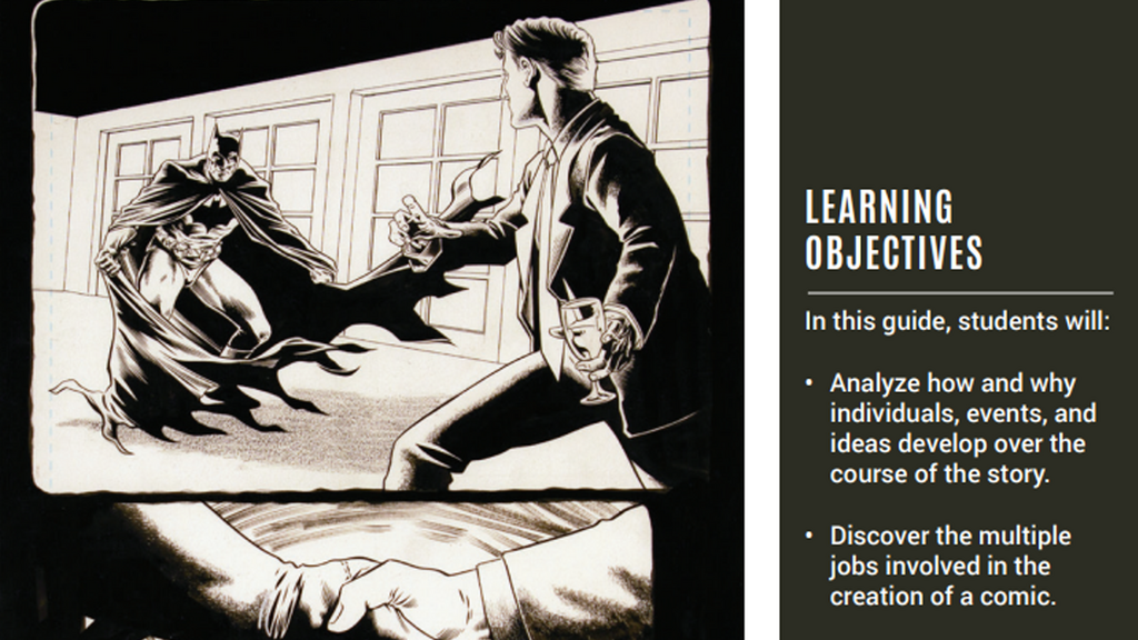 A graphic novel panel with text on the side