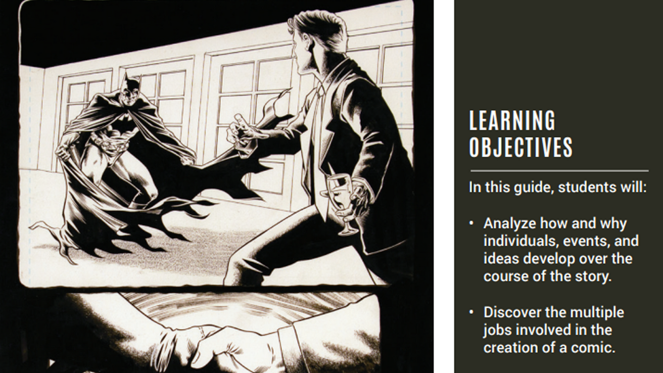 A graphic novel panel with text on the side